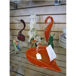 ART GLASS BIRDS AND RABBIT, AND APHRODITE FIGURE MADE IN ITALY