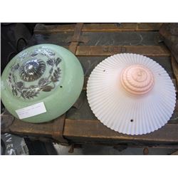 ANTIQUE MILK GLASS LAMP SHADES GREEN AND PINK