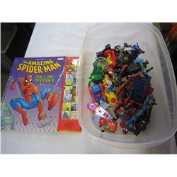 TRAY OF BATMAN AND SPIDERMAN TOYS