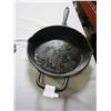 Image 2 : LOT OF 3 CAST IRON POT FRYING PAN W/ CAST CANDLE STAND