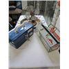 Image 1 : VINTAGE LOT OF FAN, TRAY, BLUE TACKLE BOX, AND SILVER TOOL BOX