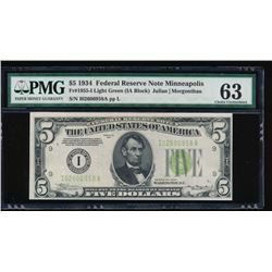 1934 $5 Minneapolis Federal Reserve Note PMG 63