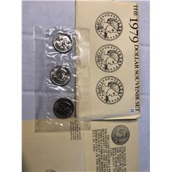 1979 US Mint P D S 3 Coin Susan B Anthony Dollars Set in Original Package