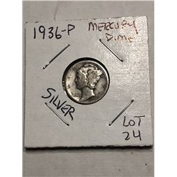 1936 P Silver Mercury Dime