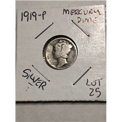 1919 P Silver Mercury Dime