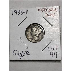 1935 P Silver Mercury Dime