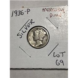 1936 P Silver Mercury Dime