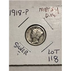 1918 P Silver Mercury Dime