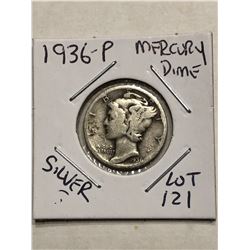 1936 P Silver Mercury Dime