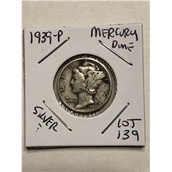 1939 P Silver Mercury Dime