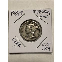 1939 P Silver Mercury Dime