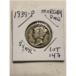 1939 P Silver Mercury Dime