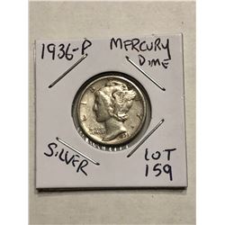 1936 P Silver Mercury Dime