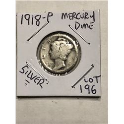 1918 P Silver Mercury Dime