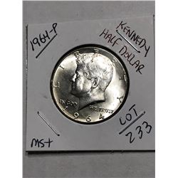 1964 P Silver Kennedy Half Dollar MS Plus High Grade