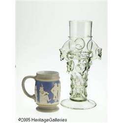 A GERMAN EARTHENWARE STEIN AND A GLASS RÖMER RVil