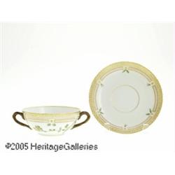A DANISH 'FLORA DANICA' CREAM SOUP AND SAUCER RRo