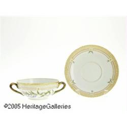 A DANISH 'FLORA DANICA' CREAM SOUP AND SAUCER RRo