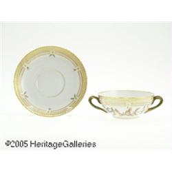 A DANISH 'FLORA DANICA' CREAM SOUP AND SAUCER RRo