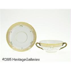 A DANISH 'FLORA DANICA' CREAM SOUP AND SAUCER RRo