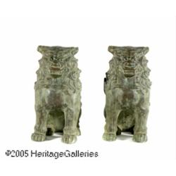 A PAIR OF BRONZE FOO DOGS RMaker unknown, c.1900 