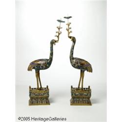 A PAIR OF CLOISONNE CRANES RMakers unknown, c.190