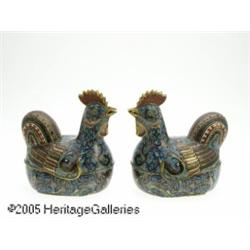 A PAIR OF CLOISONNE HENS RMakers unknown, c.1900 