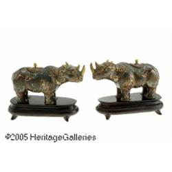 A PAIR OF CHINESE CLOISONNE RHINOSAURUS RMakers u