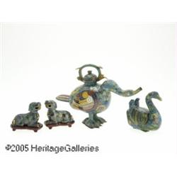 FOUR CHINESE QING DYNASTY CLOISONNE ITEMS RMakers