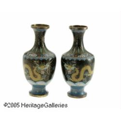 A PAIR OF CHINESE LATE QING DYNASTY CLOISONNE VAS