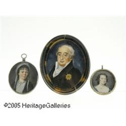 THREE CONTINENTAL WATERCOLOR ON IVORY MINIATURE P