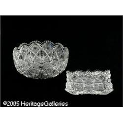 AN AMERICAN CUT GLASS BOWL AND DISH RMakers unkno
