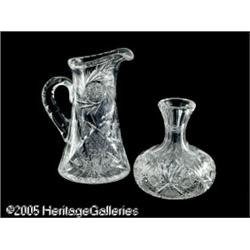 AN AMERICAN CUT GLASS CARAFE AND PITCHER RMakers 