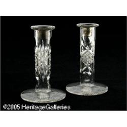 A PAIR OF AMERICAN BRILLIANT CUT GLASS CANDLESTIC