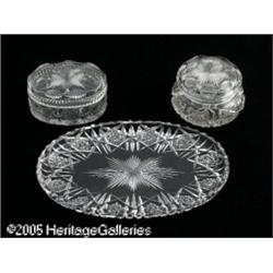 AN AMERICAN BRILLIANT CUT GLASS DRESSER SET RHawk