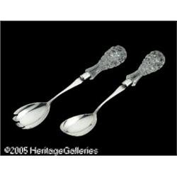 AN AMERICAN SILVER PLATE AND CUT GLASS SALAD SET 