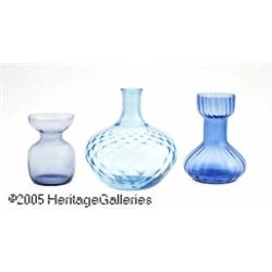 TWO BLUE BULB VASES AND A DIAMOND QUILT VASE RMak