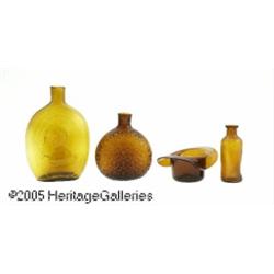 THREE AMERICAN MOLD-BLOWN GLASS BOTTLES AND A WHI