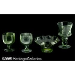 TWO ENGLISH WINE GLASSES AND AN AMERICAN GLASS BO