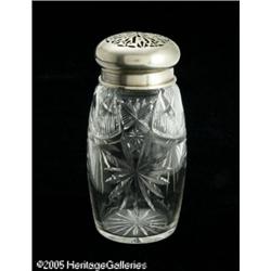 A CONTINENTAL SILVER AND CUT GLASS SUGAR CASTER R
