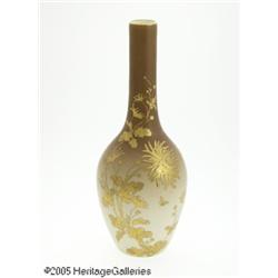 AN ENGLISH CASED SATIN GLASS PAINTED ENAMEL VASE 