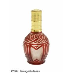 A FRENCH OVERLAID AND ETCHED GLASS OIL BURNER RSt