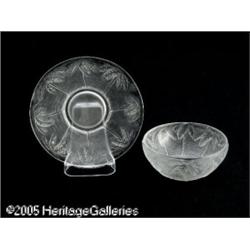 A FRENCH MOLD-BLOWN GLASS BOWL AND UNDERLINER RRe