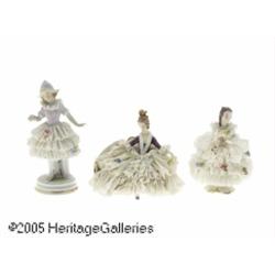 THREE GERMAN PORCELAIN FIGURINES RVarious makers,