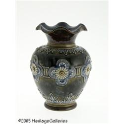 AN ENGLISH MAJOLICA-STYLE STONEWARE VASE RDoulton