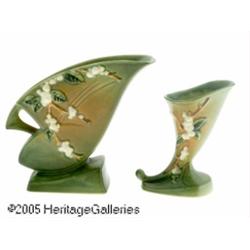 TWO AMERICAN 'SNOWBERRY' POTTERY VASES RRoseville