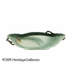 AN AMERICAN GREEN 'PINE CONE' POTTERY CENTER BOWL