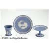 Image 1 : THREE ENGLISH BLUE JASPERWARE CERAMIC ITEMS RWedg