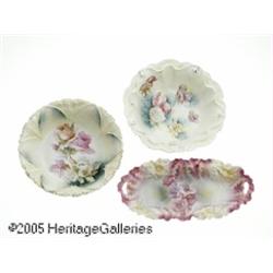 TWO CONTINENTAL PORCELAIN BOWLS AND A SERVING DIS