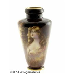 A GERMAN ART NOUVEAU PAINTED ENAMEL VASE RRoyal B